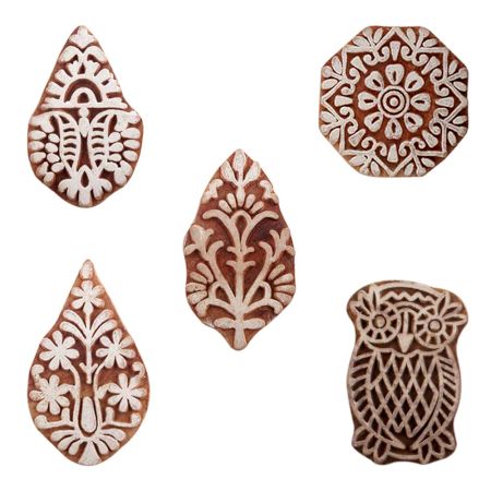 Set of 5 Piece New Mix Wooden Printing Blocks